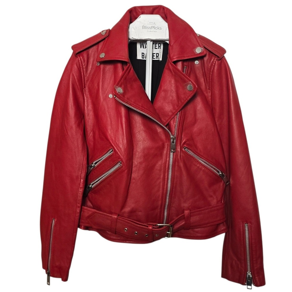 Walter Baker Red Lambskin Moto Jacket M Biker Leather Mob Wife Rock Chic Zippers